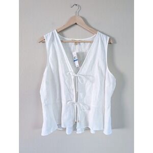 Michael Kors White Linen Tie Front Sleeveless Top Cover Up Beach Vacation XL NWT